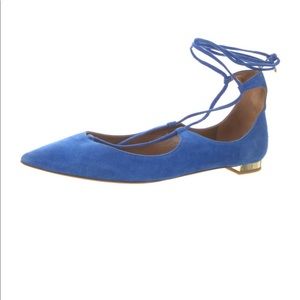Aquazzura Blue Suede Flats. Size 38 1/2. Well loved.lots of life left!